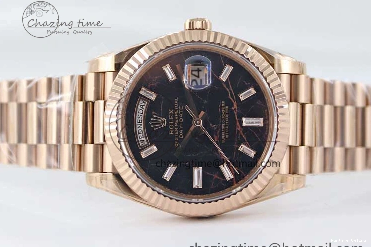 0419 Day Date 40mm RG 904L Steel TWF 1:1 Best Edition Black Crystal Dial on RG Bracelet A MoistureWicking 2349